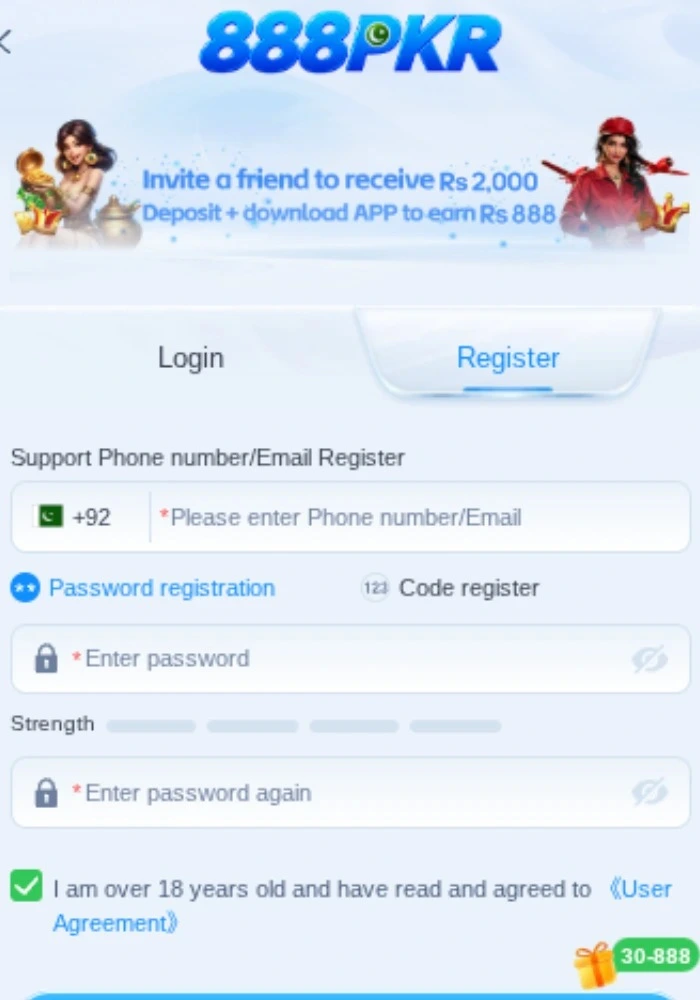 888PKR Game Registration Image