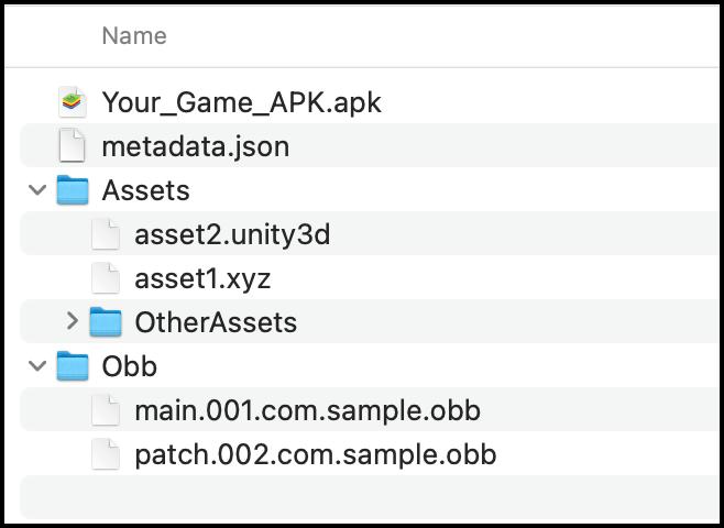 Large Android game showing APK file, OBB data, and XAPK bundle structure