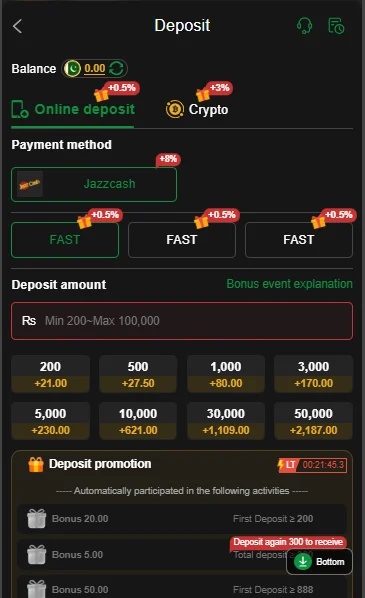Player 786 Game deposit process