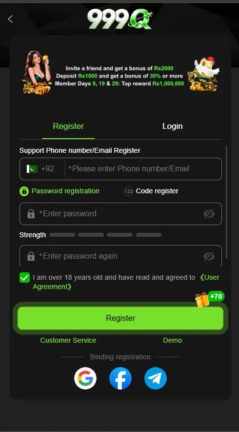 999Q Game Login and sign up